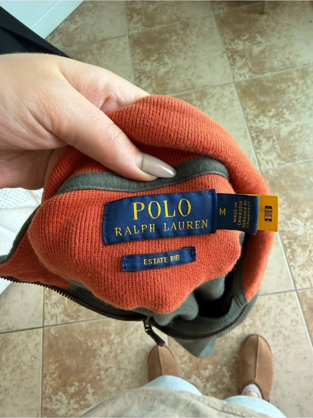 Ralph Lauren Olive Green Quarter-Zip with Orange Collar